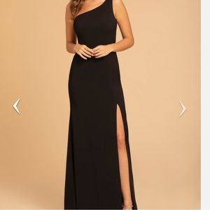 Hayley Paige - Black long gown one shoulder special occasion dress. NWT size 14